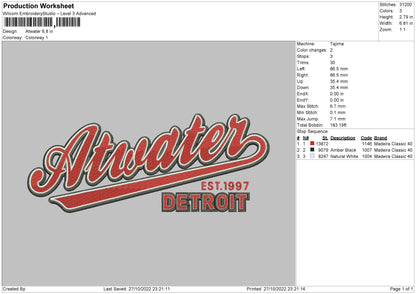 Atwater Embroidery File 6 sizes
