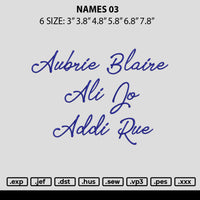 Names 03 Embroidery File 6 sizes