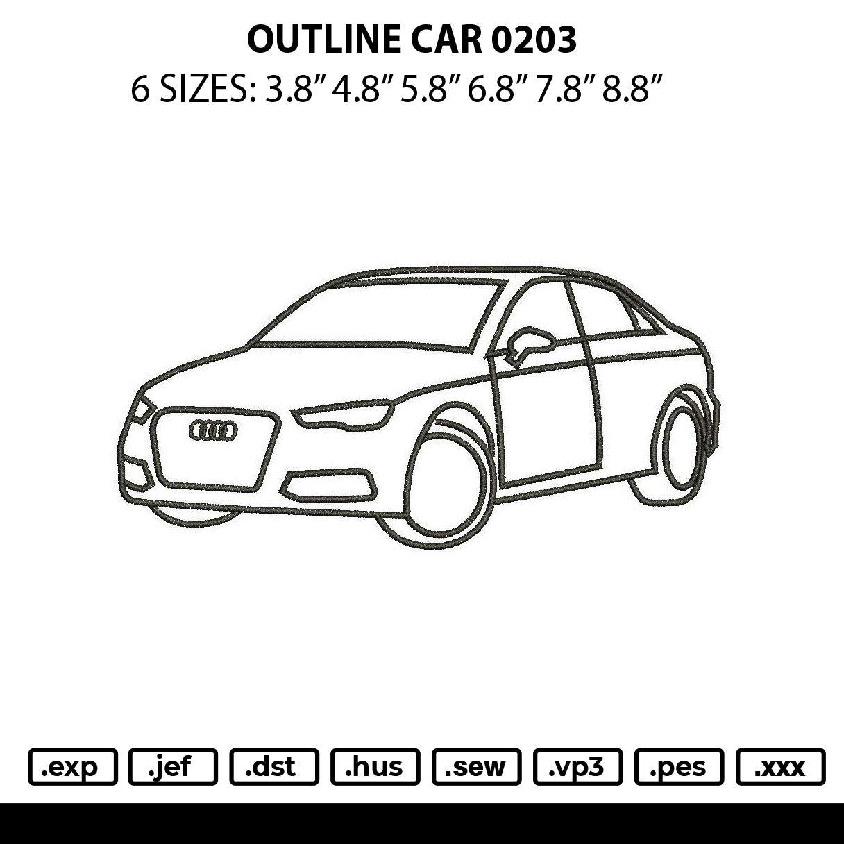 Outline Car 0203 Embroidery File 6 sizes