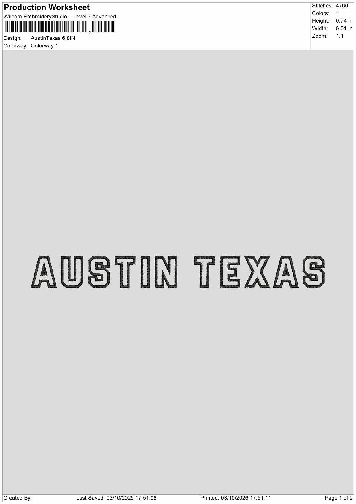 Austin Text 0310 Embroidery Machine Design File 6 sizes