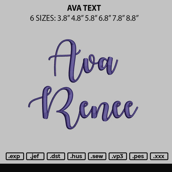 Ava Text Embroidery File 6 sizes