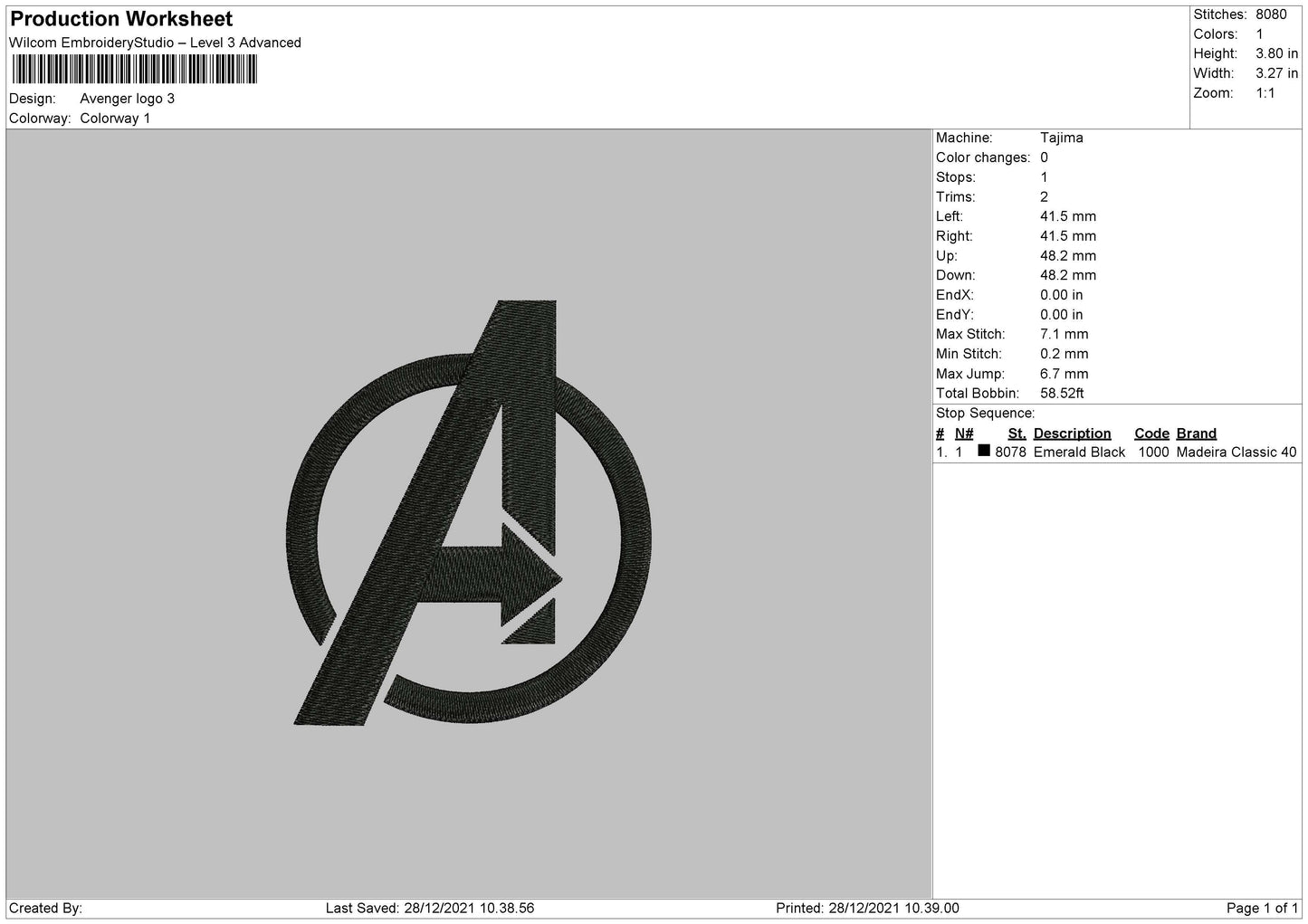 Avenger Logo Embroidery File 5 size