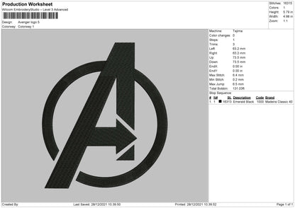 Avenger Logo Embroidery File 5 size
