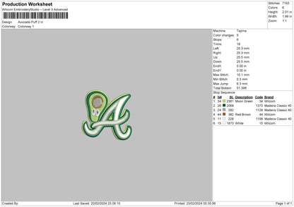 Avocado Puff Embroidery File 6 sizes