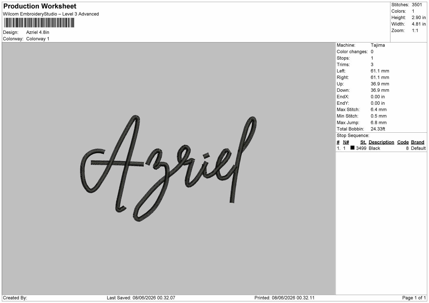 Azrieltext Embroidery File 6 sizes