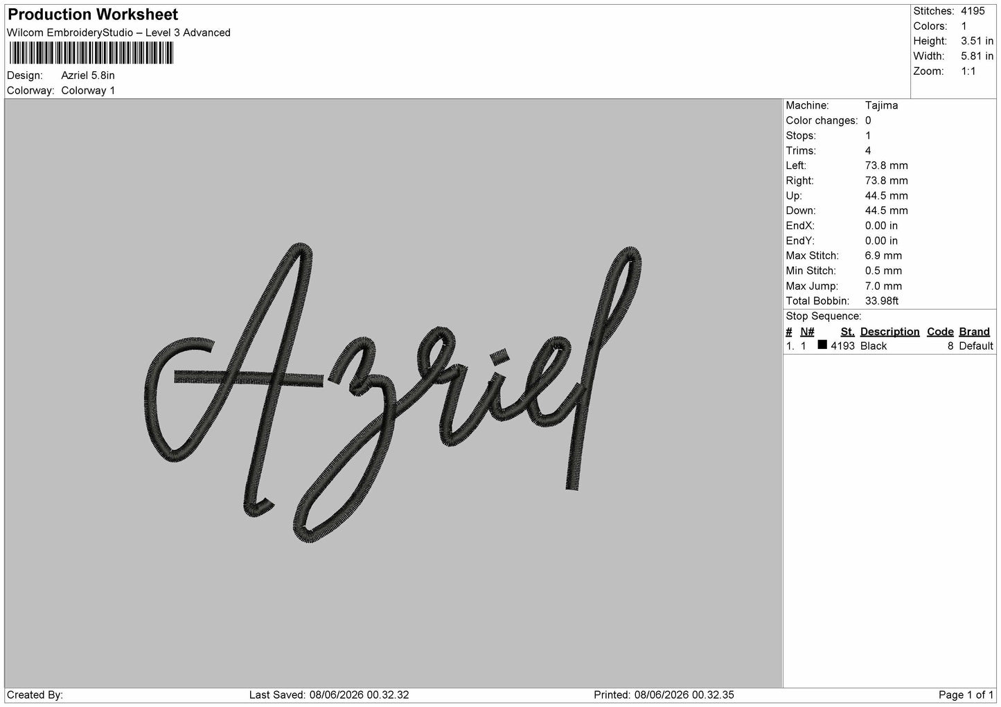 Azrieltext Embroidery File 6 sizes