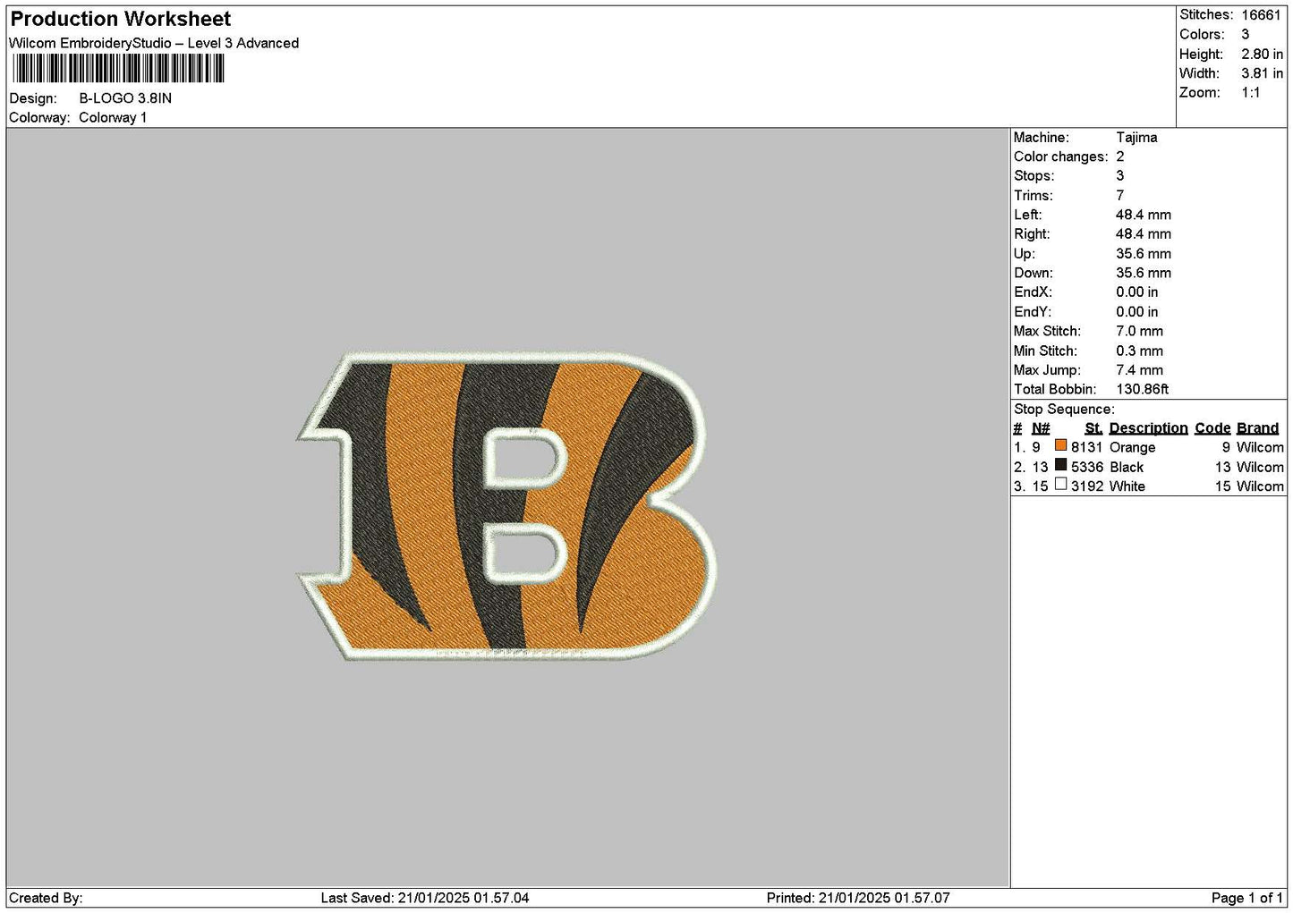 B Pattern Embroidery File 6 sizes