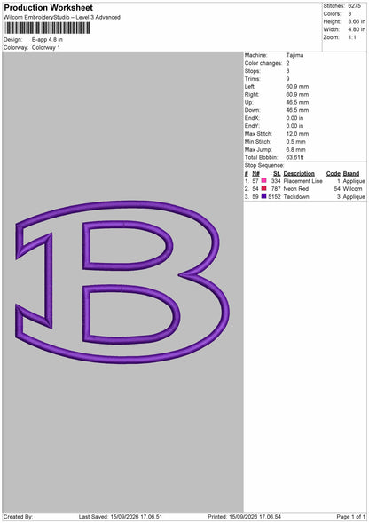 B Applique Embroidery Machine Design File
