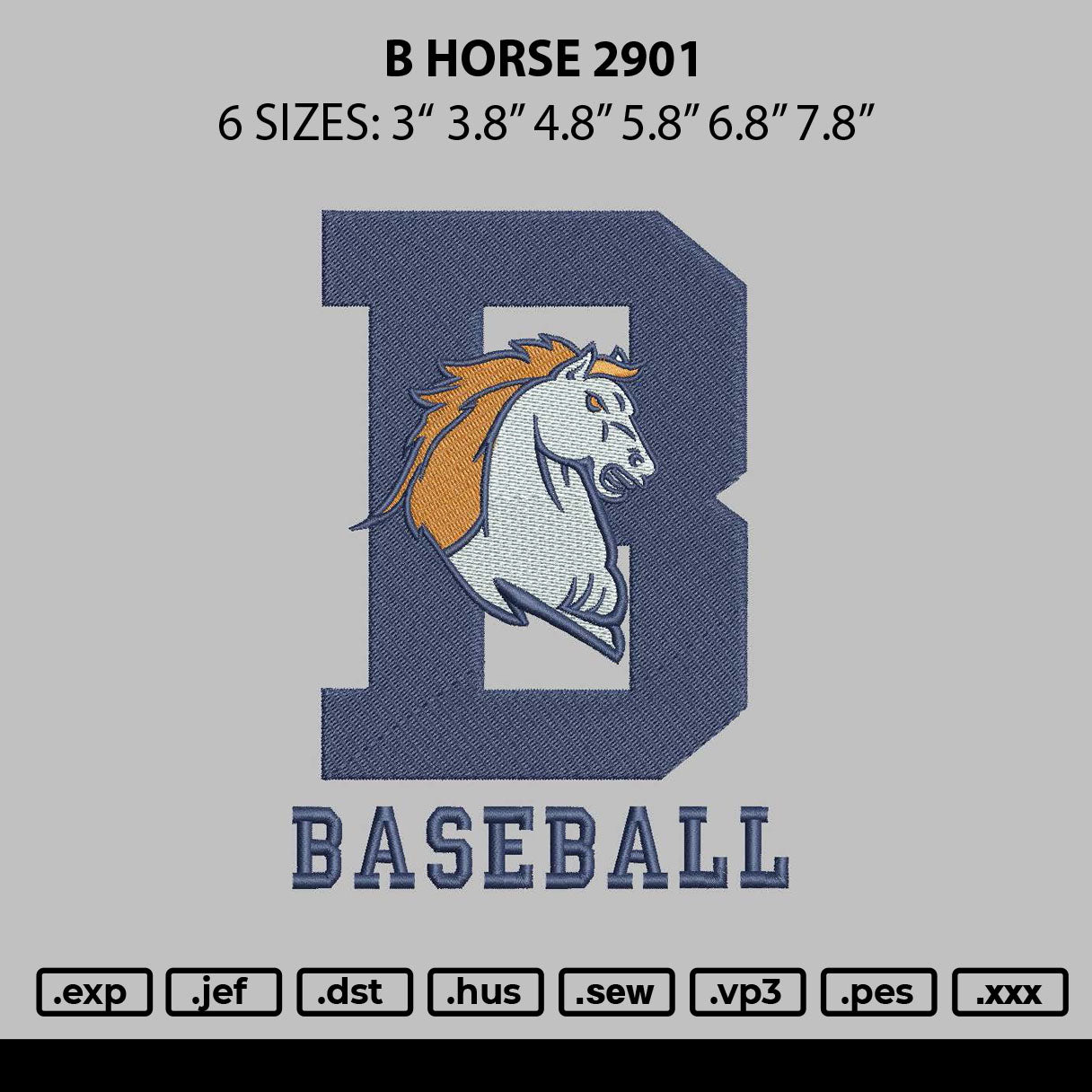 B Horse 2901 Embroidery File 6 sizes