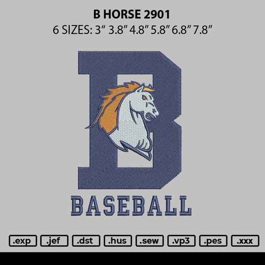 B Horse 2901 Embroidery File 6 sizes