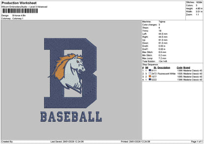 B Horse 2901 Embroidery File 6 sizes