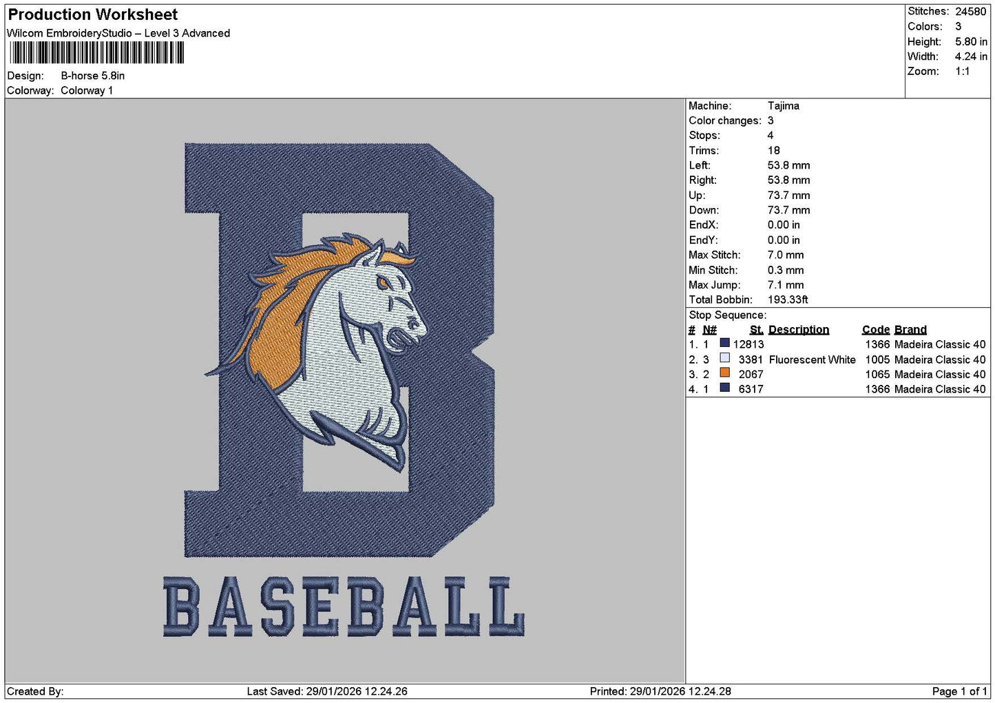 B Horse 2901 Embroidery File 6 sizes