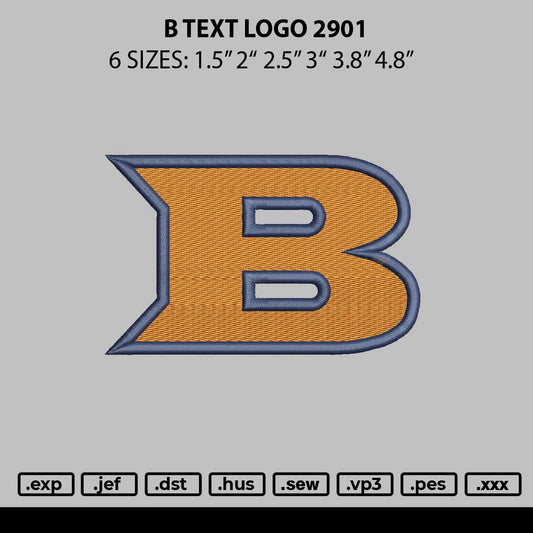 B Text Logo 2901 Embroidery File 6 sizes