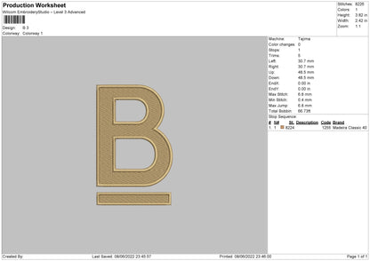 B Alphabet Embroidery File 4 size
