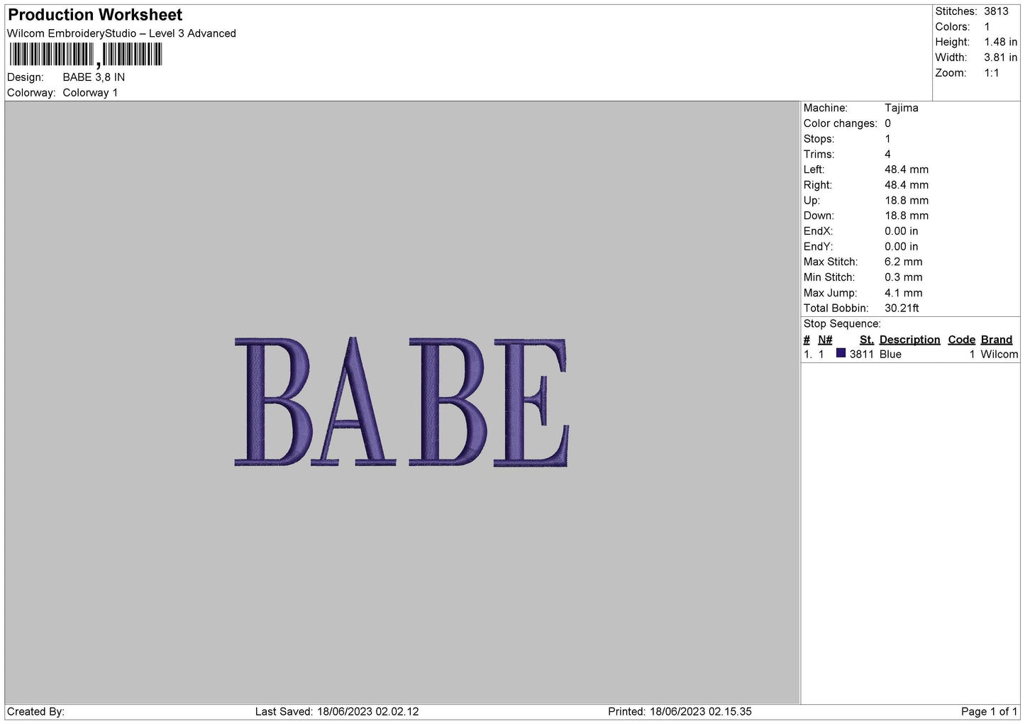 Babe Embroidery File 6 sizes