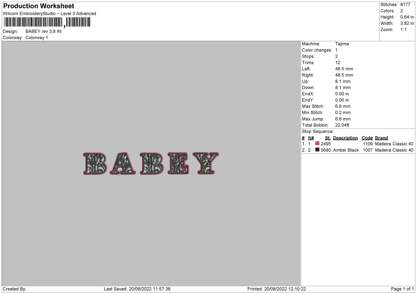 Babey Embroidery File 5 sizes