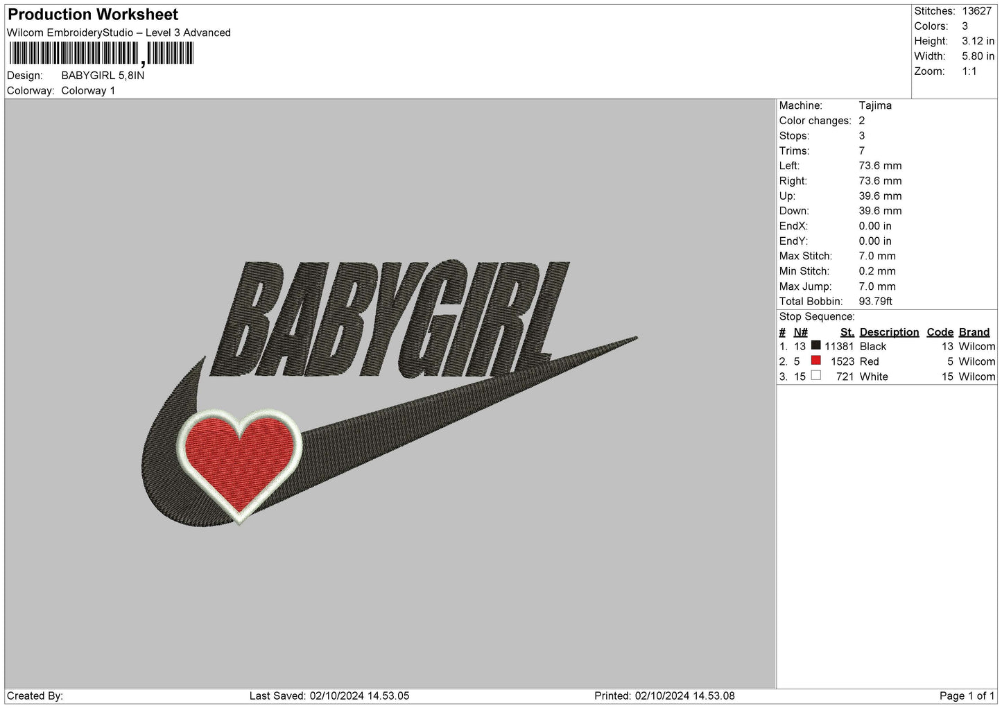 Babygirl Embroidery File 6 sizes