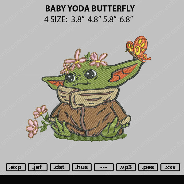 Baby Yoda Butterfly Embroidery File 4 size