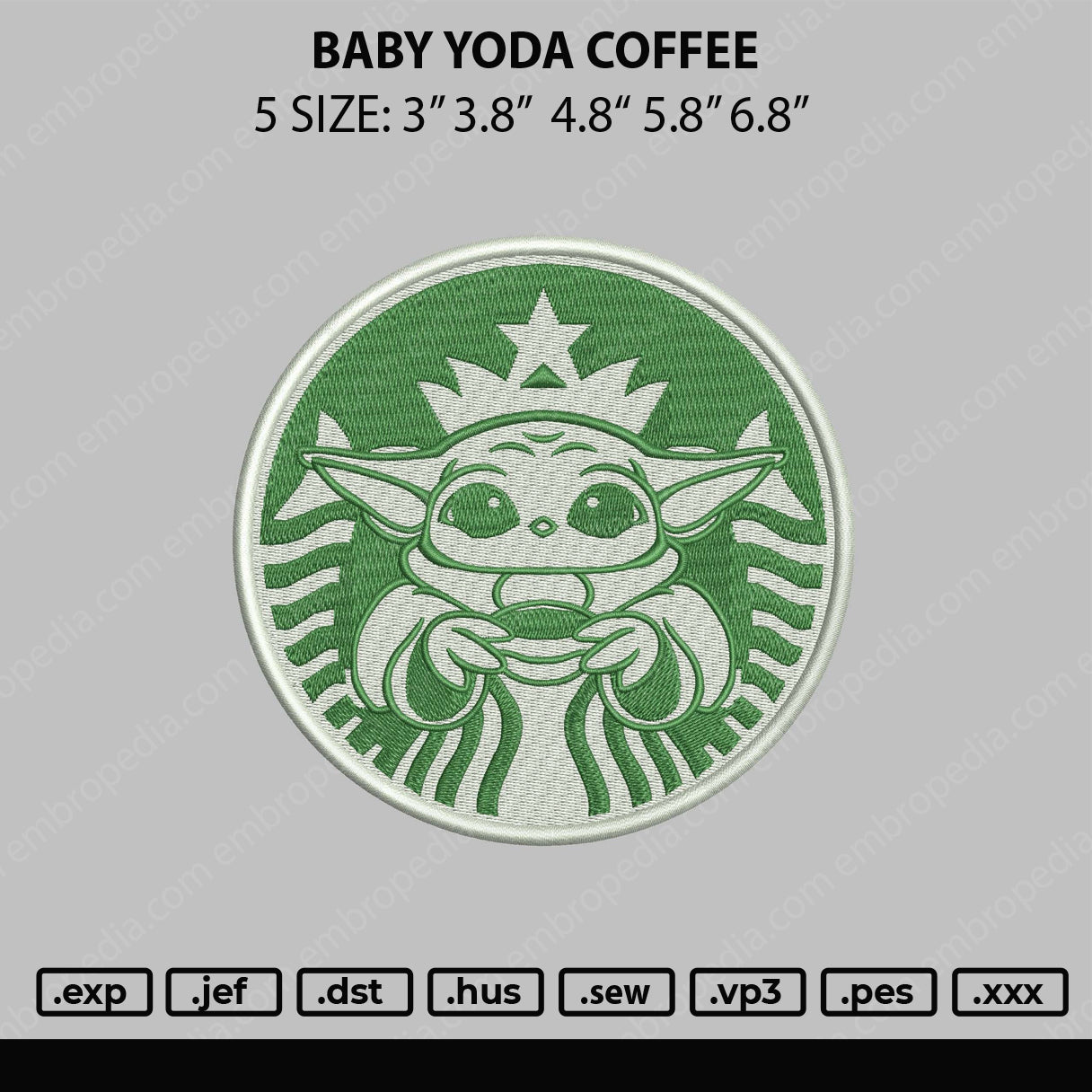 Baby Yoda Coffee Embroidery File 5 sizes