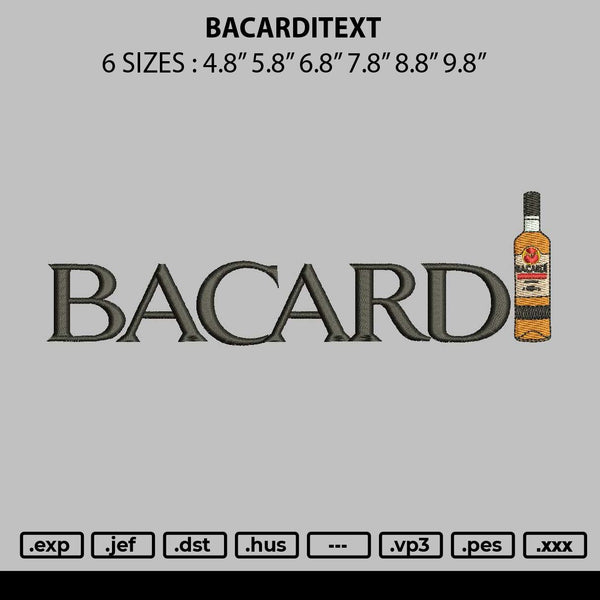 Bacarditext Embroidery File  sizes