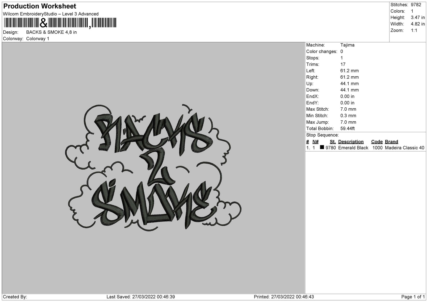 Black And Smoke Embroidery Design File 4 size
