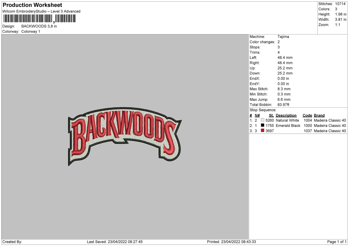 Backwoods Embroidery File 4 size