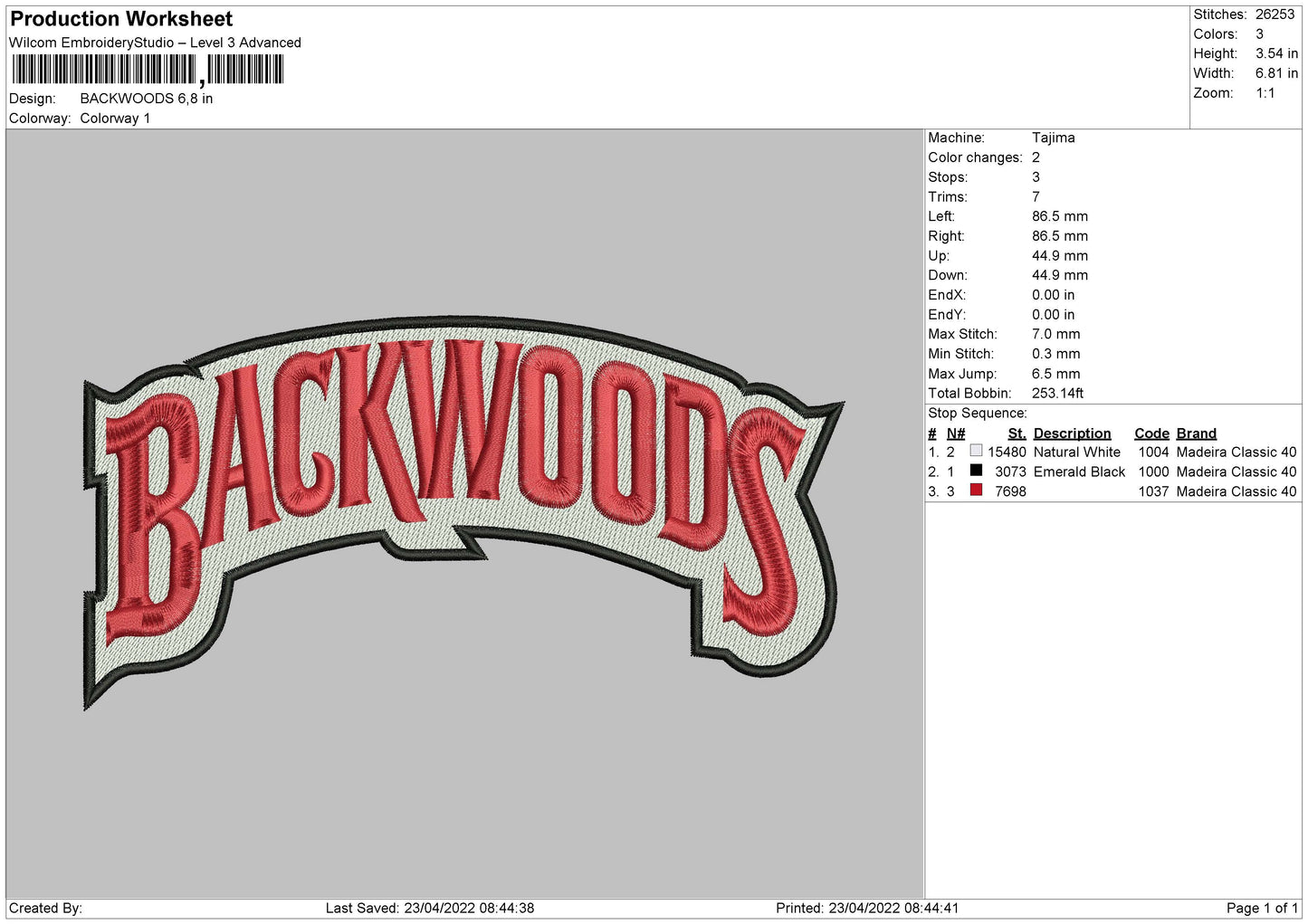 Backwoods Embroidery File 4 size