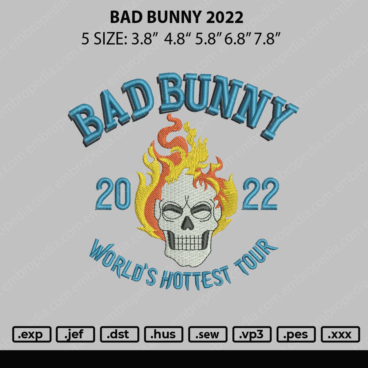Bad Bunny 2022 Embroidery File 4 size