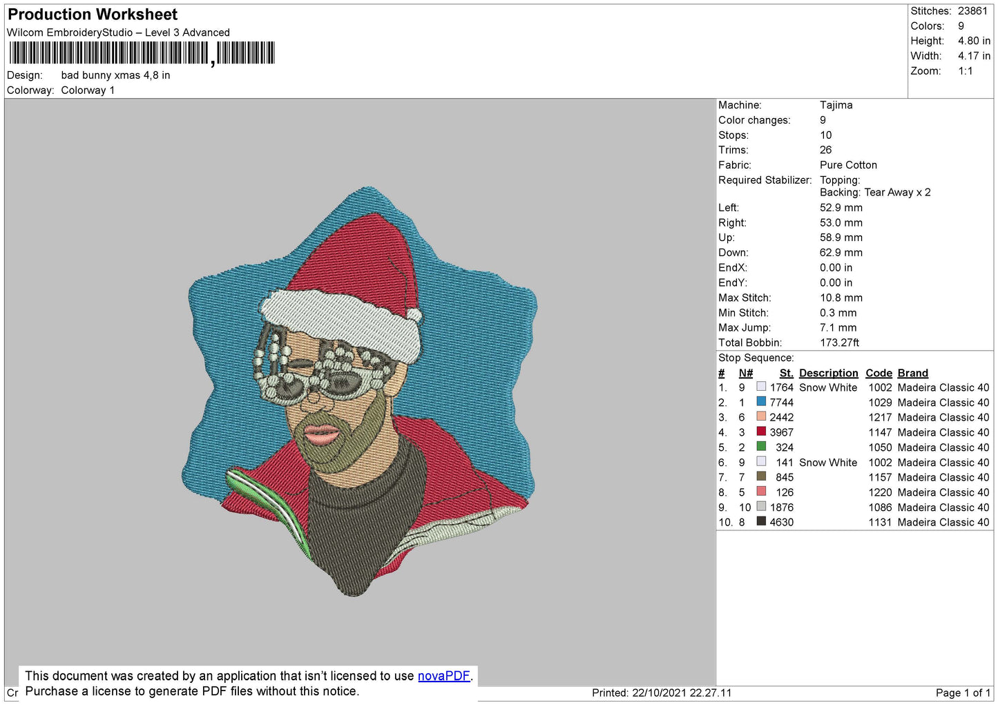 Bad Bunny Xmas Embroidery File 4 size
