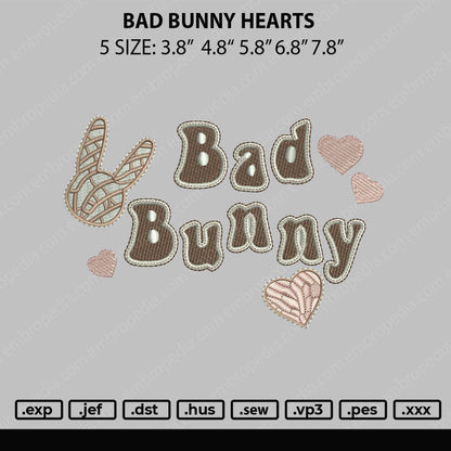 Bad Bunny Hearts Embroidery File 5 sizes