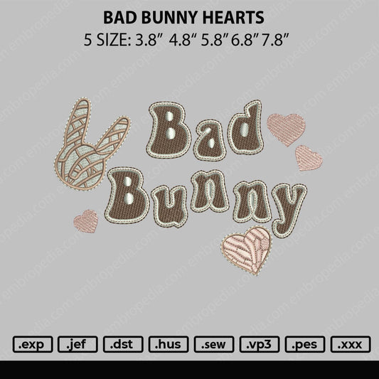 Bad Bunny Hearts Embroidery File 5 sizes