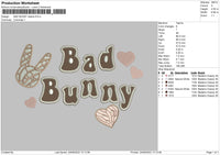 Bad Bunny Hearts Embroidery File 5 sizes