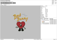 Bad Bunny Love Embroidery File 4 sizes