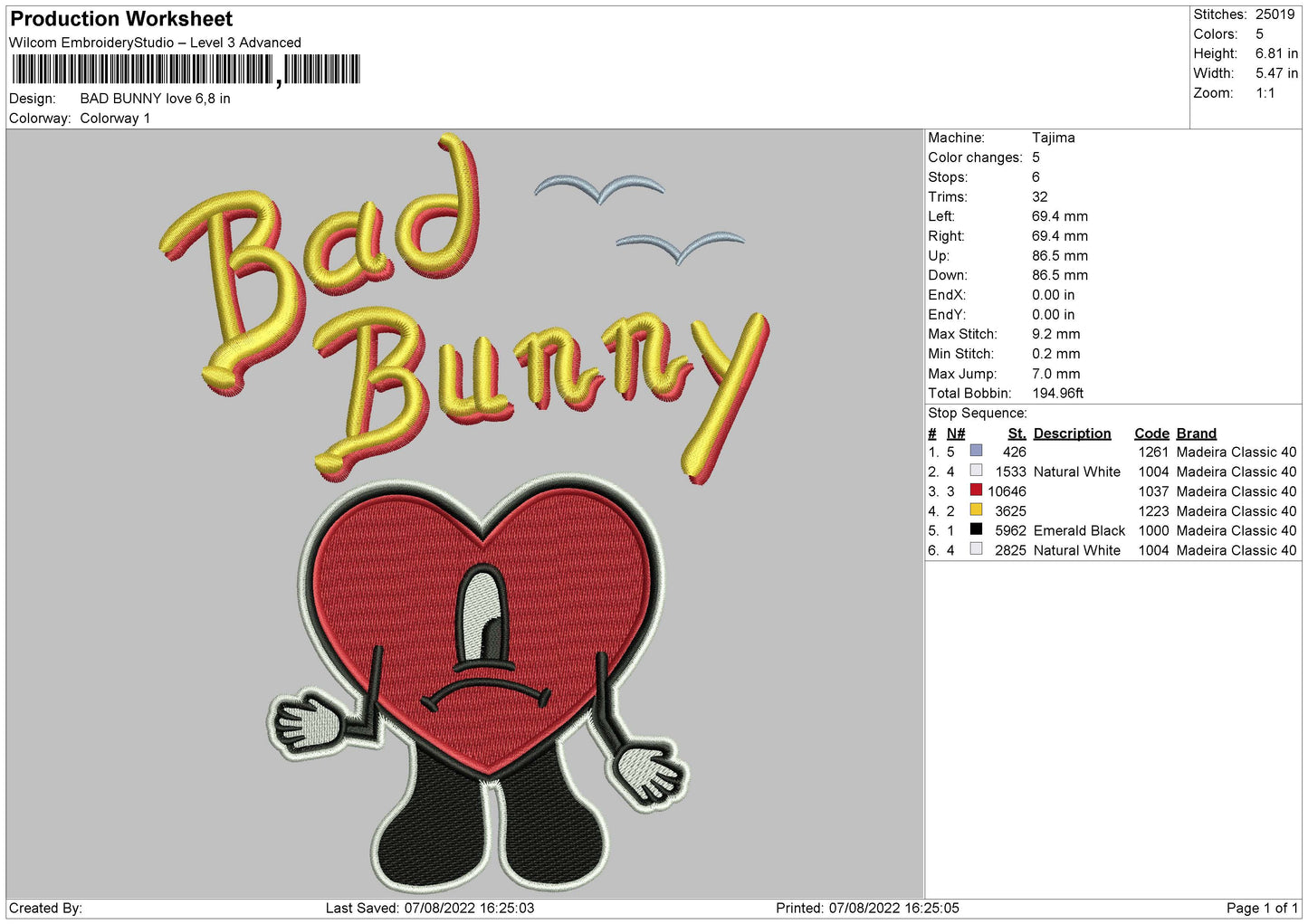 Bad Bunny Love Embroidery File 4 sizes