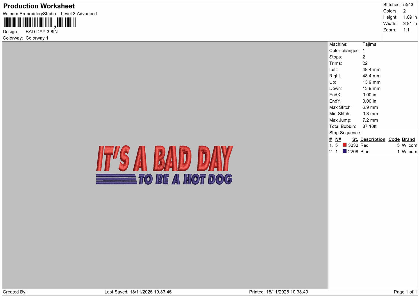 BAD DAY Embroidery File 6 sizes