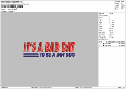 BAD DAY Embroidery File 6 sizes