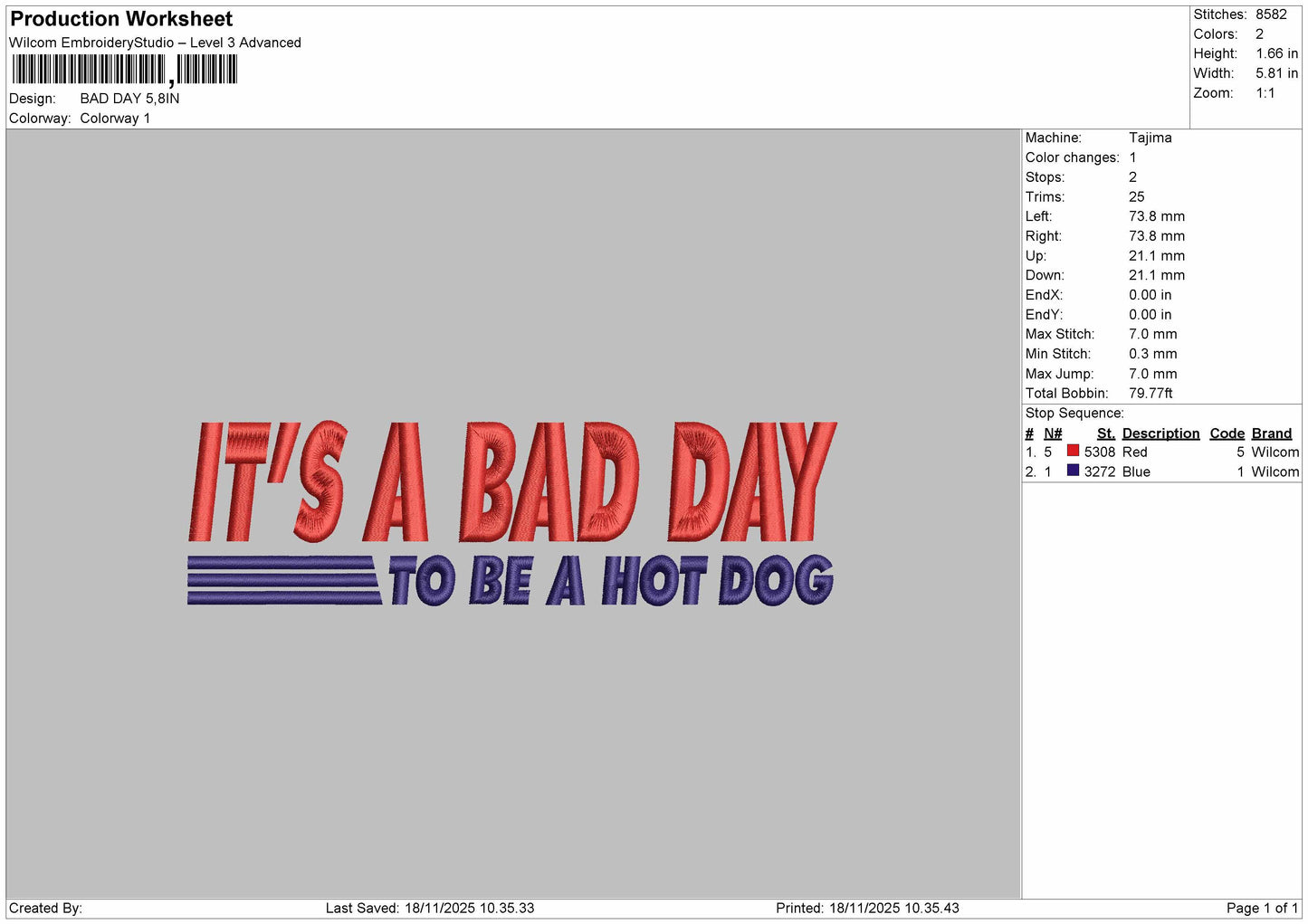 BAD DAY Embroidery File 6 sizes