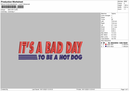 BAD DAY Embroidery File 6 sizes