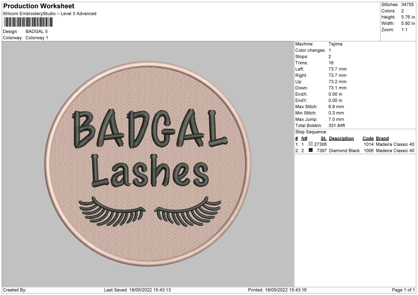 Badgal Embroidery File 4 size