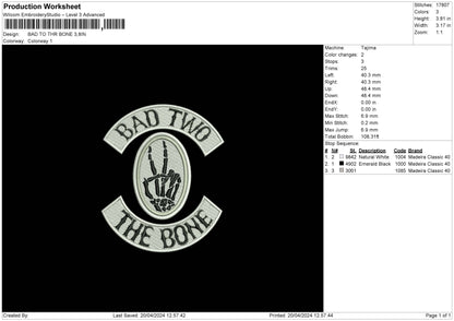 Bad Two The Bone Embroidery File 6 sizes