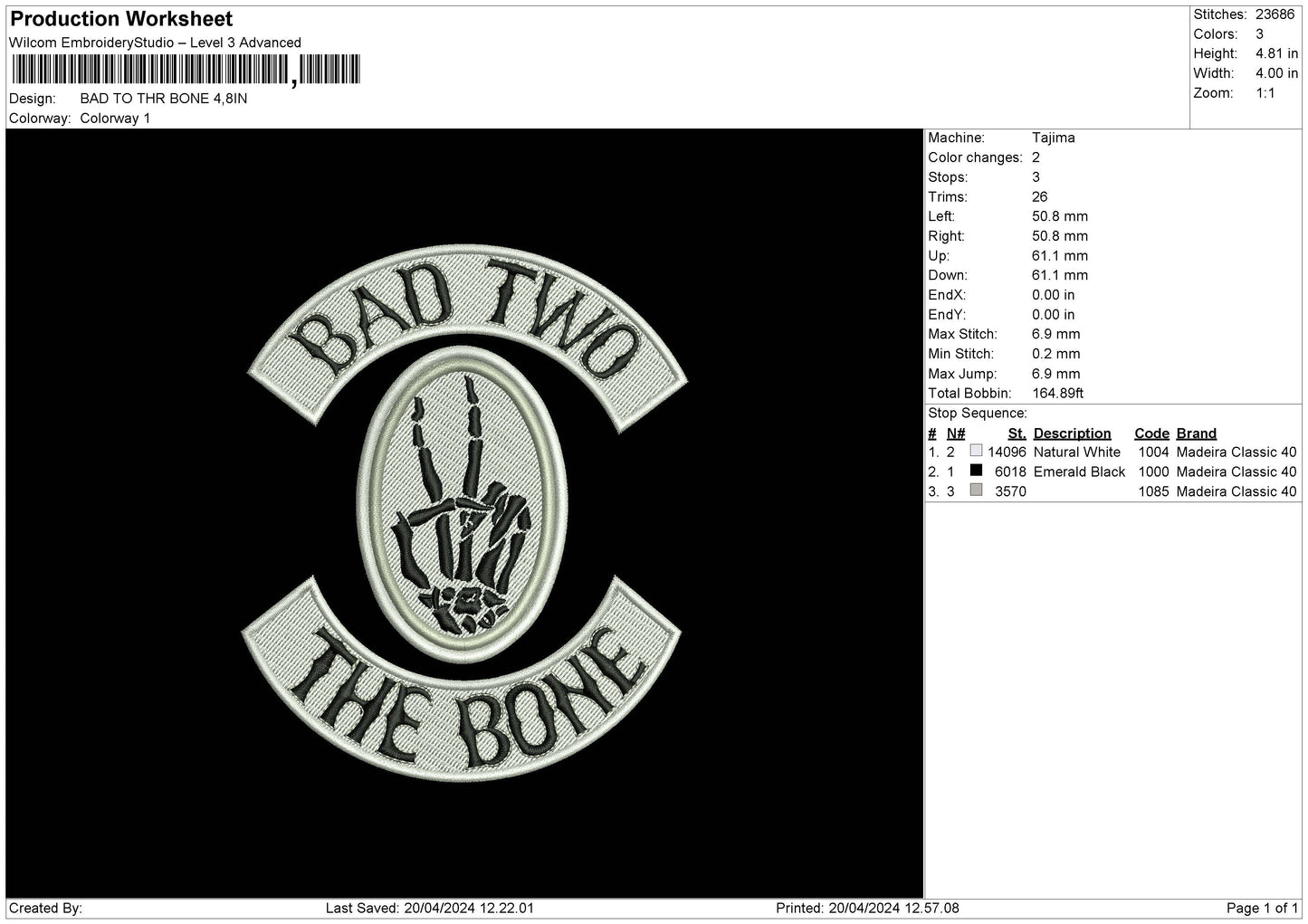 Bad Two The Bone Embroidery File 6 sizes