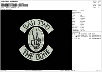 Bad Two The Bone Embroidery File 6 sizes