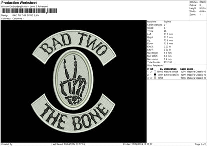 Bad Two The Bone Embroidery File 6 sizes