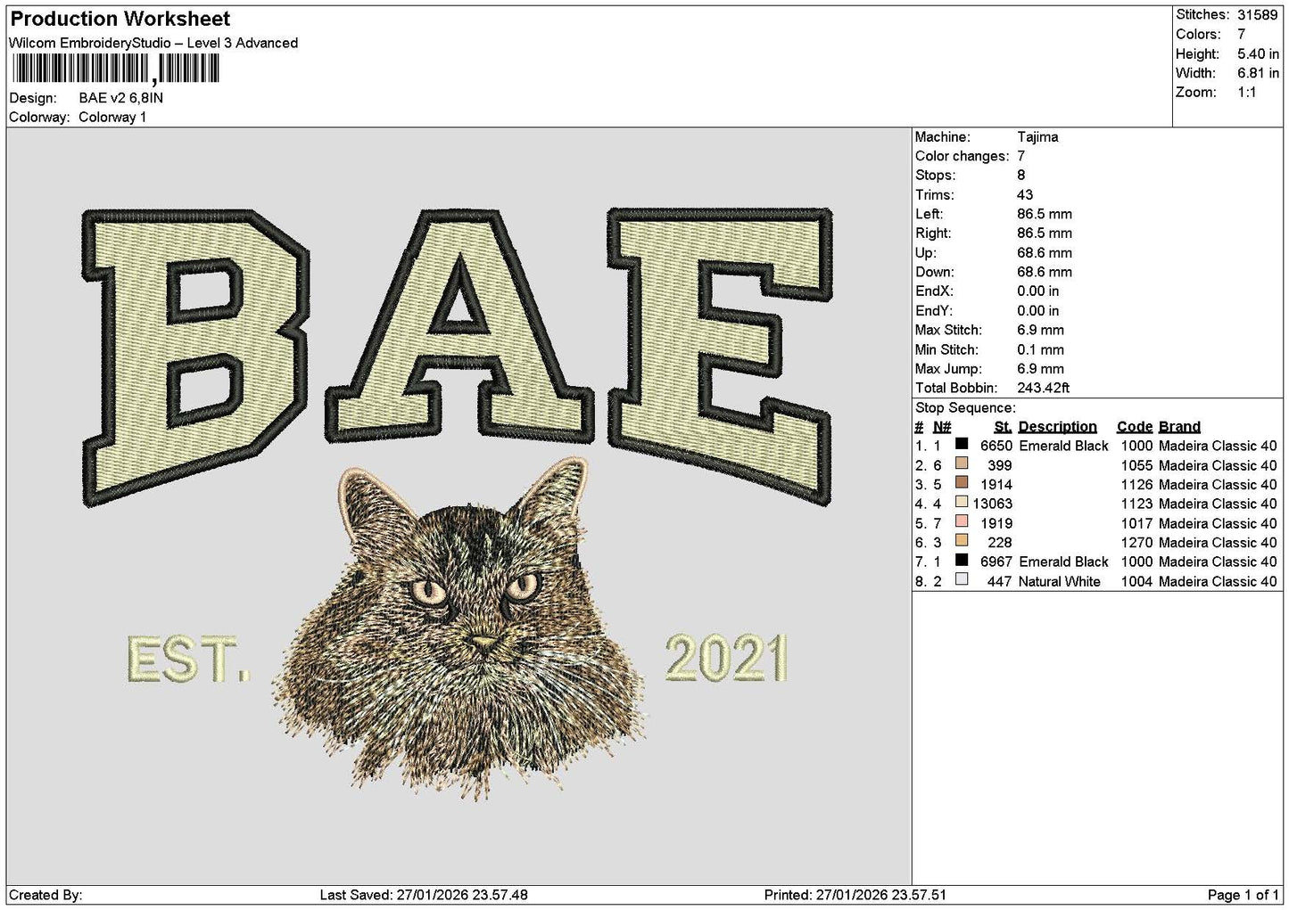 Cat Bae Embroidery File 6 sizes