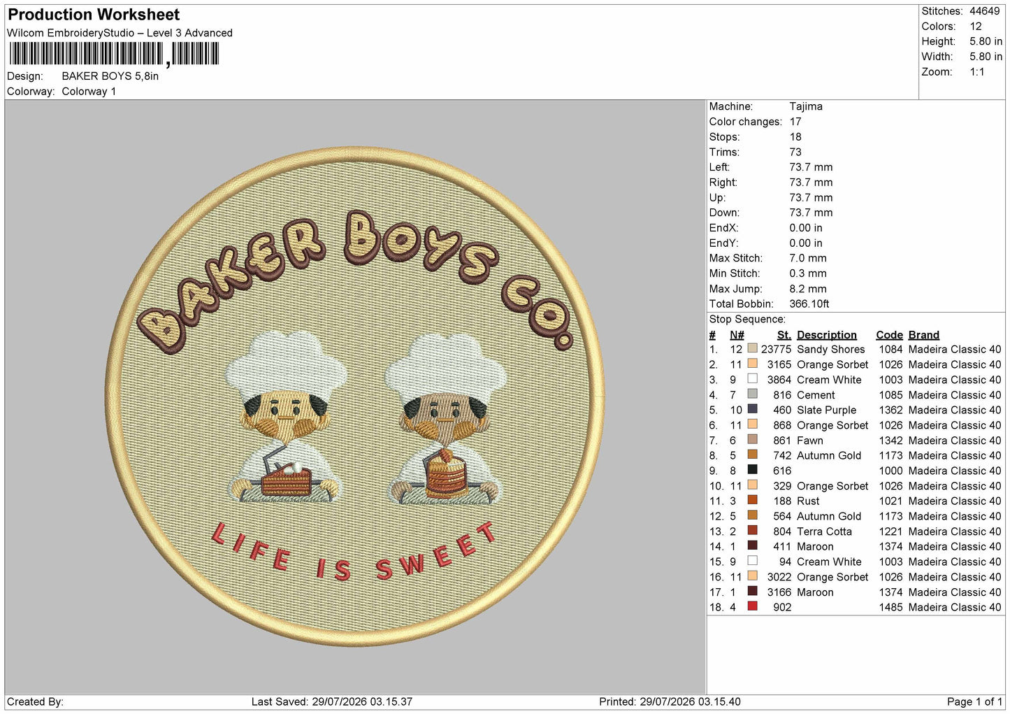Baker Text Embroidery Machine Design File 6 sizes