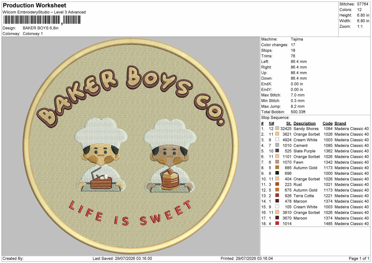 Baker Text Embroidery Machine Design File 6 sizes