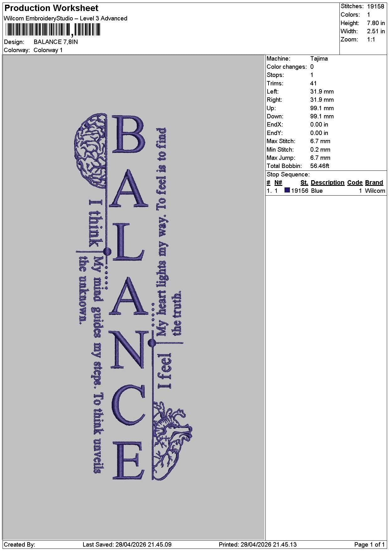 Balancetext Embroidery File 6 sizes