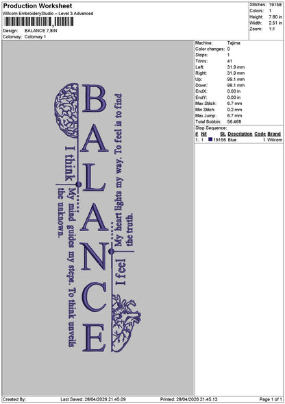 Balancetext Embroidery File 6 sizes