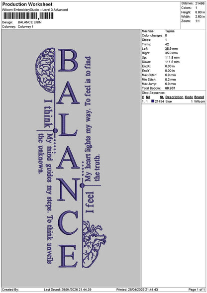 Balancetext Embroidery File 6 sizes