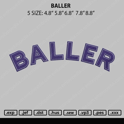 Baller Embroidery File 4 size